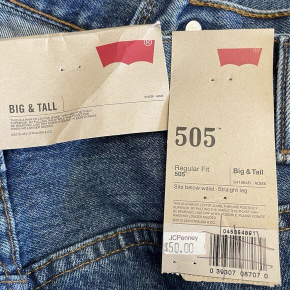 Levi’s 505 REGULAR FIT Jeans Big & Tall 48X30 Blue Medium Wash 100% Cotton NEW - Picture 4 of 8